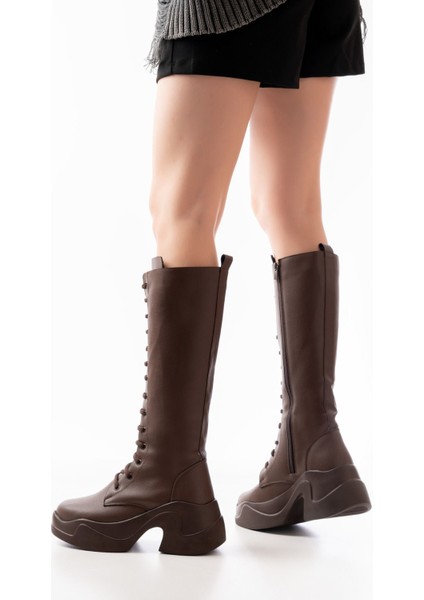 Kahverengi Yüksek Tabanlı Bağcıklı Fermuarlı Günlük Kadın Çizme fırsatları