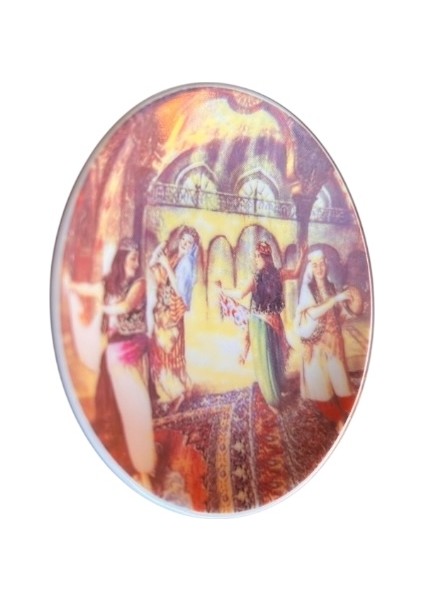 Osmanlı Dönemine Ait Harem Figürler Ile Bezenmiş Porselen Mini Duvar Tabağı.
