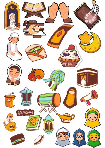 Ramazan Ayı Temalı Sticker Seti - Defter Cam Duvar Süsleri Süslemeleri - 4 Sayfa A5 Boyut, 75+ Adet fiyatları