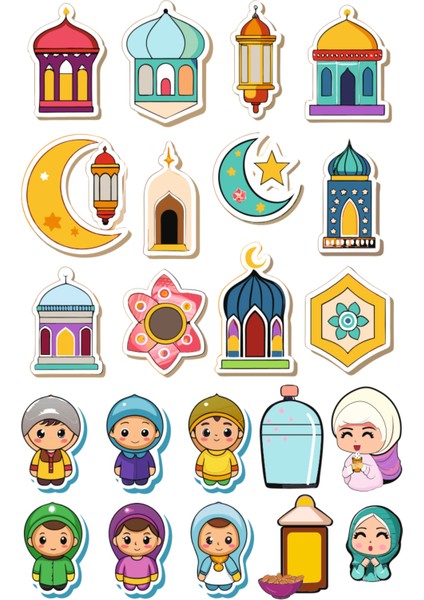 Ramazan Ayı Temalı Sticker Seti - Defter Cam Duvar Süsleri Süslemeleri - 4 Sayfa A5 Boyut, 75+ Adet modelleri