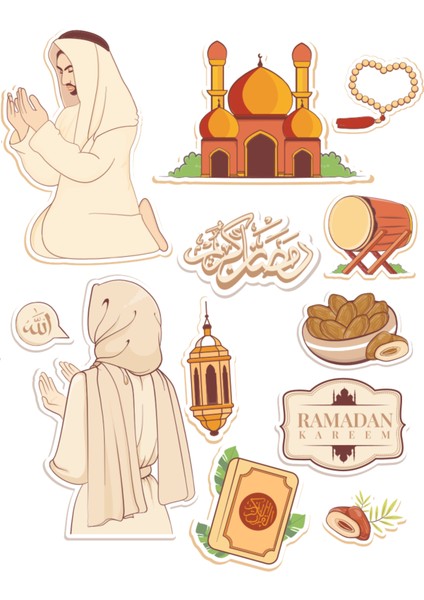 Ramazan Ayı Temalı Sticker Seti - Defter Cam Duvar Süsleri Süslemeleri - 4 Sayfa A5 Boyut, 75+ Adet fırsatları