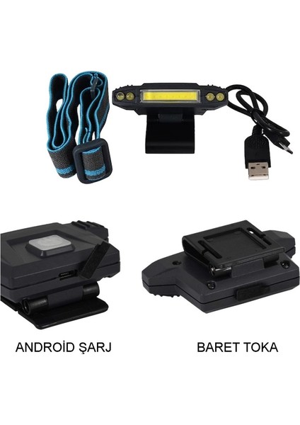 WT-606 Şarjlı Kafa Feneri Avcı , Balıkçı , Kamp Tipi Cob+ 4 LED Kafa Lambası