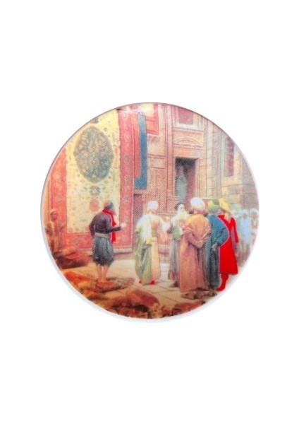 Osmanlı Dönemine Ait Pazar Temalı Figürler Ile Bezenmiş Porselen Mini Duvar Tabağı.