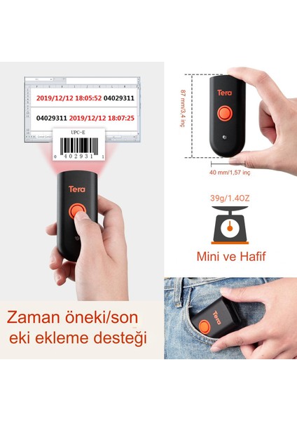 Kablosuz Mini Barkod Tarayıcı, 1d Tarayıcı, Su Geçirmez,bluetooth ve 2.4g Kablosuz Taşınabilir 1100C