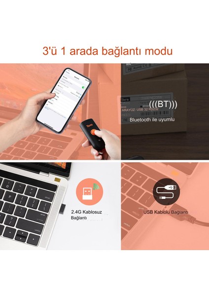 Kablosuz Mini Barkod Tarayıcı, 1d Tarayıcı, Su Geçirmez,bluetooth ve 2.4g Kablosuz Taşınabilir 1100C