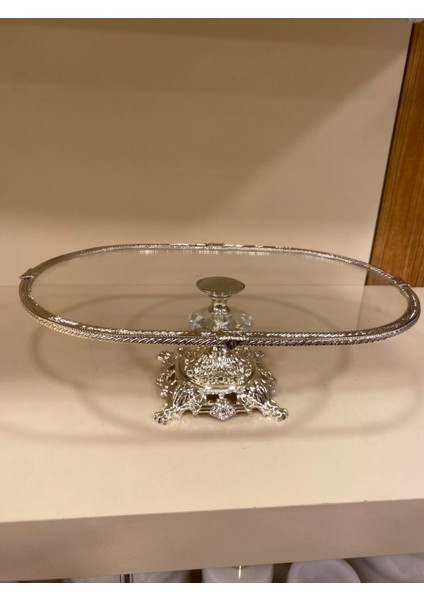 Sunum Ayaklı Oval Büyükboy Döküm Pirinç Cam 34X22 cm Gümüş indirimleri