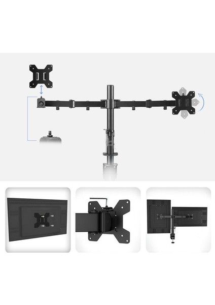 14-32 Inç Çift Kollu Monitör Standı Masaüstü Ayarlanabilir Çelik LCD LED Tv-Pc Monitör Standı