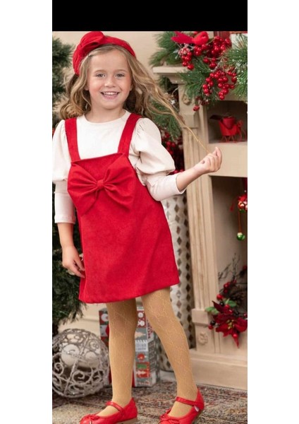 Kız Çocuk Kırmızı Jile ,body Ikili Takım Girls Red Christmas Dress Holidey Dress Party fiyatları
