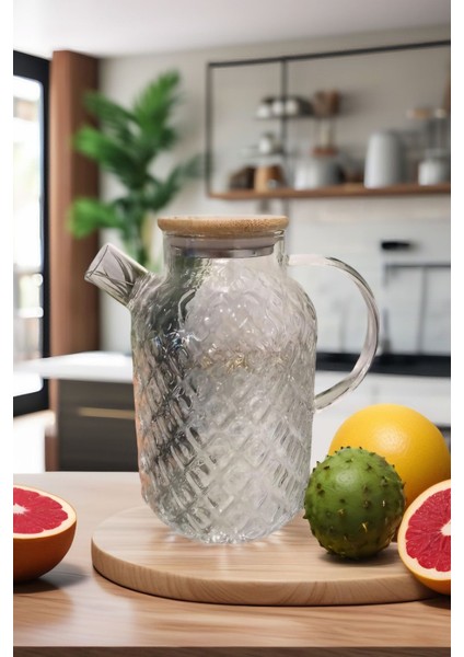 Pineapple Vakumlu Bambu Kapaklı Isıya Dayanıklı Borosilikat Cam Sürahi & Demlik, Süzgeçli Demlik