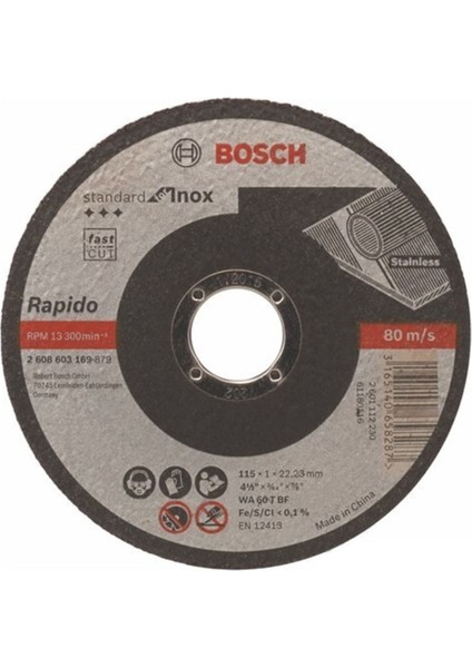 Standart Inox Taşlama Disk 115X1X22,23MM 10 Adet