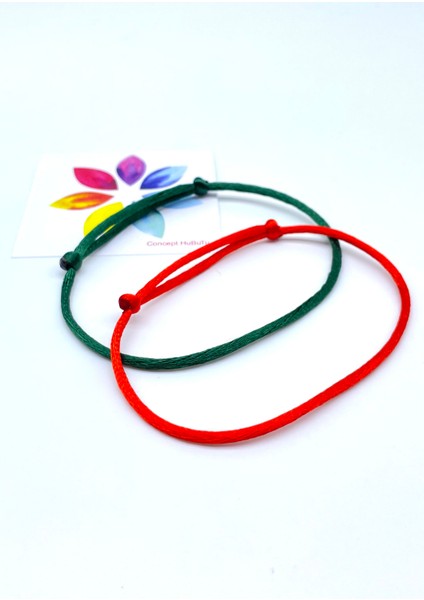 2’li Yılbaşı Kırmızı Yeşil Ipek Floş Kadın Erkek Ip Bileklik Seti