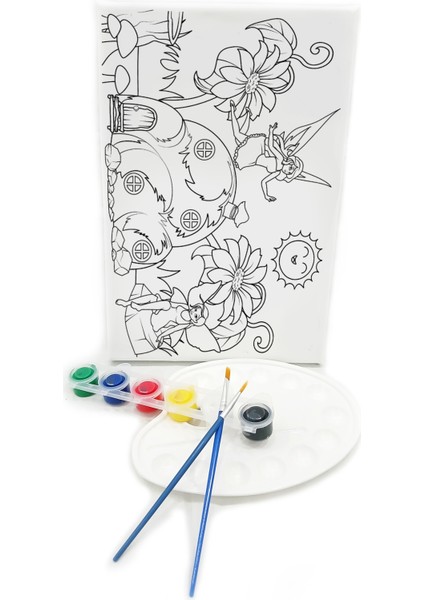 Peri Kızı Minik Ressam Seti 20 x 30 cm Önçizimli Tuval 2 Adet Fırça Palet ve Boya
