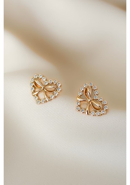 Rose Zirkon Taş Bezeme Kalp Fiyonk Figür Minimal Modern Küpe fırsatları