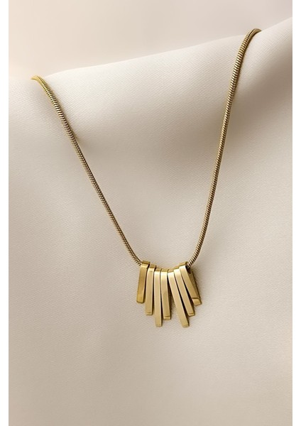 Gold Sallantı Totem Figür Minimal Tasarım Çelik Kolye