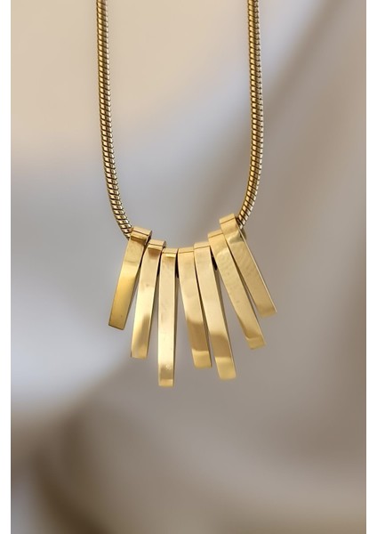 Gold Sallantı Totem Figür Minimal Tasarım Çelik Kolye