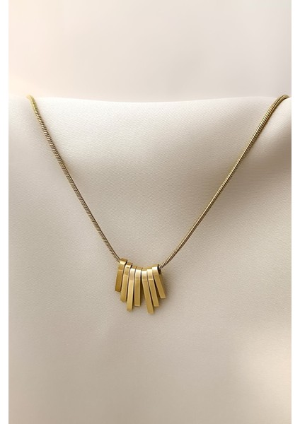 Gold Sallantı Totem Figür Minimal Tasarım Çelik Kolye