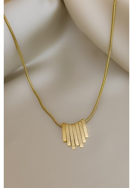 Gold Sallantı Totem Figür Minimal Tasarım Çelik Kolye