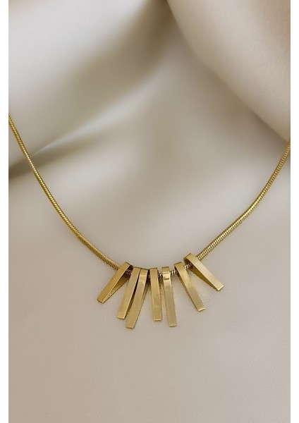 Gold Sallantı Totem Figür Minimal Tasarım Çelik Kolye