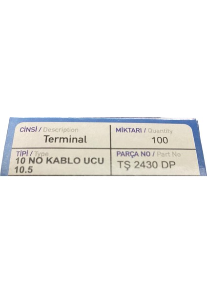 TŞ2430DP 10 No Oto Tesisat Kablo Ucu 10.5 mm (100 Adet)