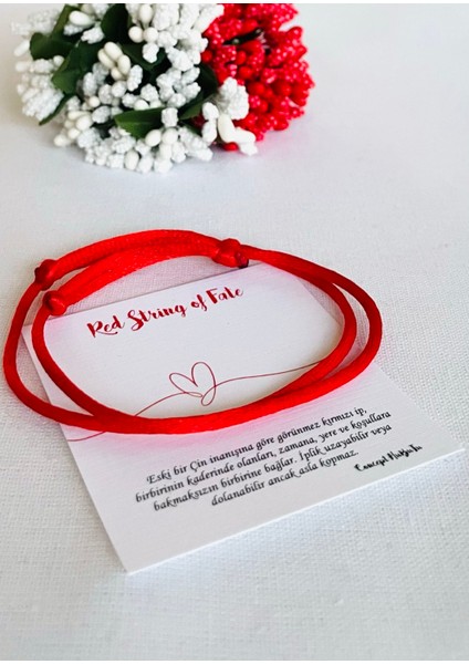 2’li Yılbaşı Kırmızı Ipek Floş Ip Kadın Erkek Bileklik Seti
