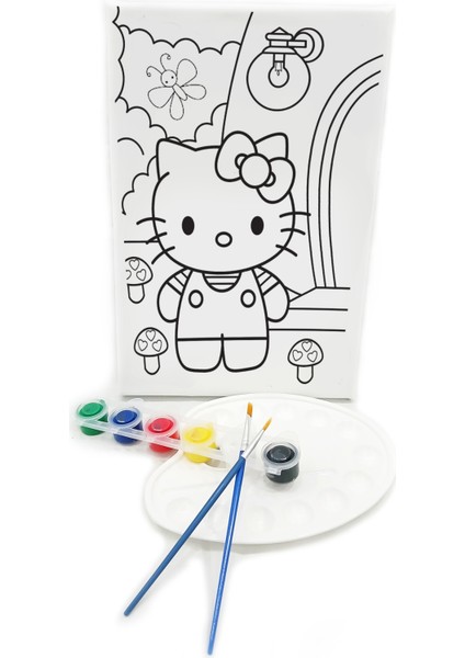 Holla Kitta Minik Ressam Seti 20 x 30 cm Önçizimli Tuval 2 Adet Fırça Palet ve Boya