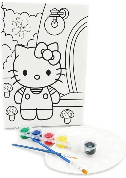 Holla Kitta Minik Ressam Seti 20 x 30 cm Önçizimli Tuval 2 Adet Fırça Palet ve Boya