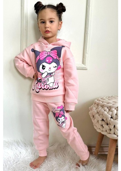 Kız Çocuk Tozpembe Kuromi Üç Iplik Şardonlu Pijama Takımı