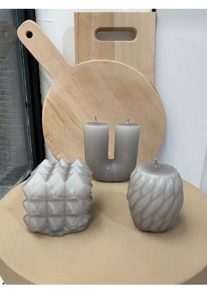 3'lü Prizma, Sütun, Kıvrık Yağmur Damlası Dekoratif Mum Seti