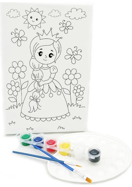 Rapunzel Minik Ressam Seti 20 x 30 cm Önçizimli Tuval 2 Adet Fırça Palet ve Boya