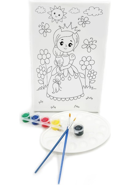 Rapunzel Minik Ressam Seti 20 x 30 cm Önçizimli Tuval 2 Adet Fırça Palet ve Boya