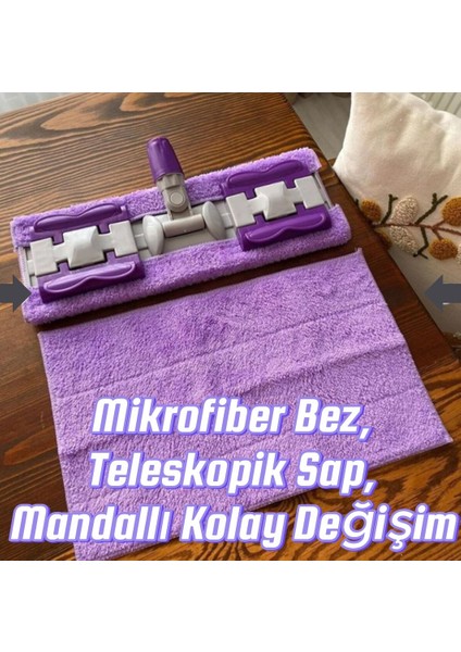 Mor Mandallı Mop - Mikrofiber Bezli, Teleskopik Saplı ve Yedek Bez Çok Amaçlı Temizlik Seti fiyatları