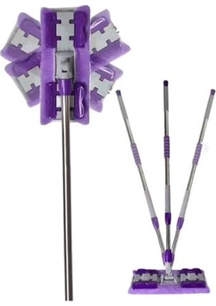 Mor Mandallı Mop - Mikrofiber Bezli, Teleskopik Saplı ve Yedek Bez Çok Amaçlı Temizlik Seti modelleri