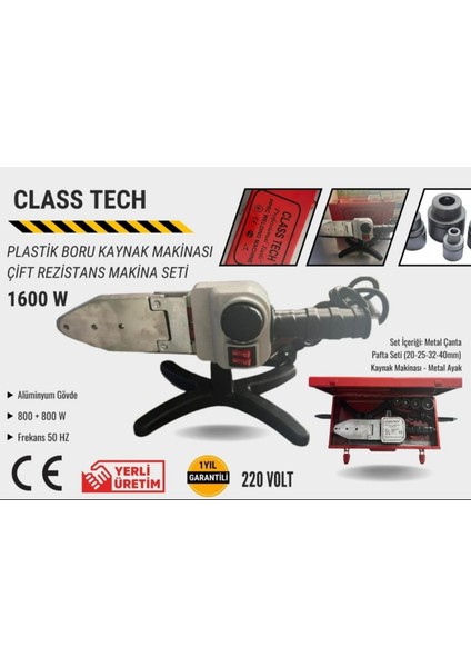 Class Tech Plastik Boru Kaynak Makinesi Metal Gövde 1600W