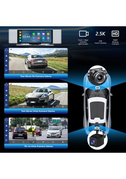 Mpıa CP1010M 128GB Android Auto Apple Car Play 10" 2k (1440P) Araç Içi Kamera + Arka Kamera