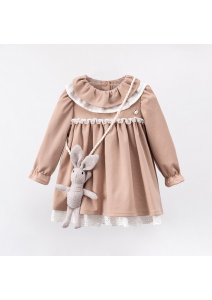 Rabbit Aksesuarlı Dantel Yakalı Kız Bebek Elbise