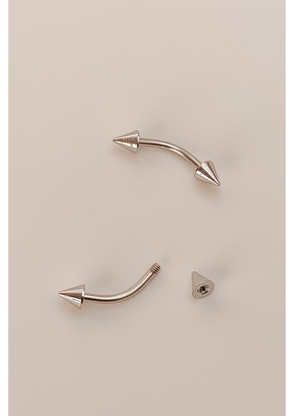 Gümüş Renk Çivi Detay Çelik Piercing Tragus Kıkırdak Küpe (Çift) - 1,5 cm