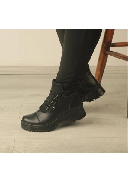 Ortopedik Tabanlı Fermuarlı Siyah Kadın Su Geçirmez Kaymaz Hafif Kullanımı Rahat Kışlık Bot