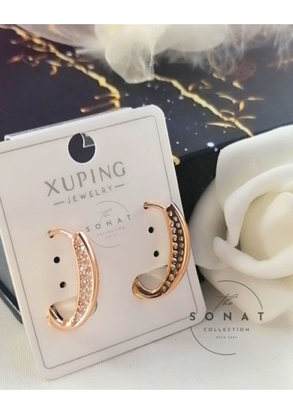 Xuping Vip Seri Rose Gold Renk Zirkon Taşlı Çelik Küpe