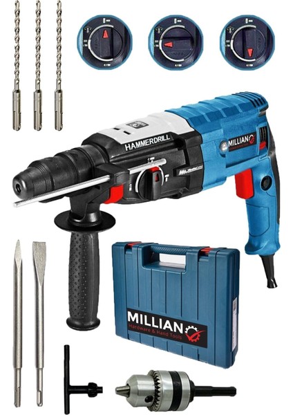 Italyan 3200 W Bakir Sargili Kırıcı Hilti Matkap Metal Şanzumanlı + 5 Adet Uç Yedek Mandren