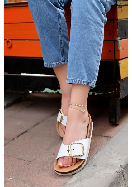 Atina Hakiki Deri Mantar Taban Kadın Terlik