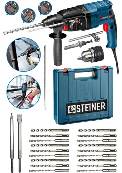 Alman 4000 Watt Profesyonel Kırıcı Hilti Darbeli Matkap + 20 Adet Uç + Mandren