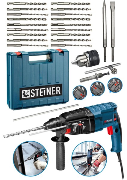 Alman 4000 Watt Profesyonel Kırıcı Hilti Darbeli Matkap + 20 Adet Uç + Mandren