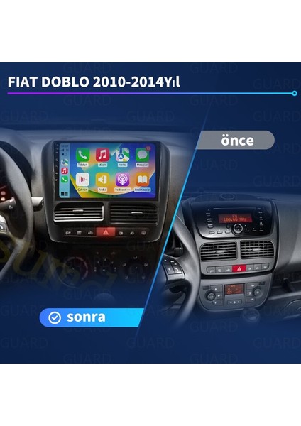 Fıat Doblo(2010-2014 Yıl)2Gb Ram +32Gb Rom Hafıza Multimedya Android Sürüm 13 Kablosuz Carplay Navigasyon 9 Inç Ekran Çerçeve ve arka görüş kamerası ile