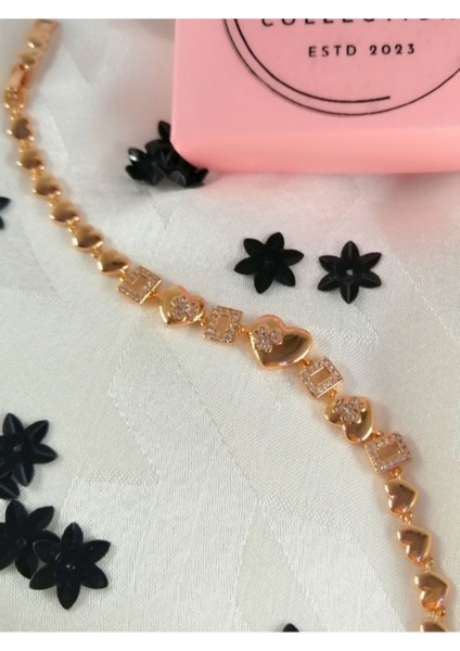 Xupıng Zirkon Taşlı Rose Gold Kalpli Kareli Bileklik