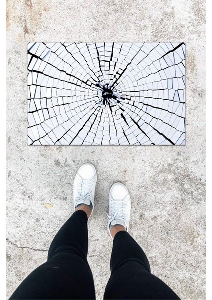 Dijital Baskı Beyaz Kırık Cam Desen Kapı Önü Paspası K-1046