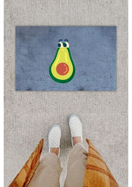 Dijital Baskı Dekoratif Şaşkın Avakado Antrasit Kapı Önü Paspası K-1299