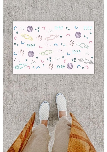 Dijital Baskı Dekoratif Roket Pudra Kapı Önü Paspası K-1209