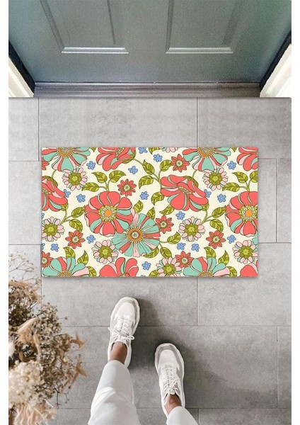 Dijital Soft Çiçekler Gül Kurusu Kapı Paspası Dış Mekan Paspas K-3121
