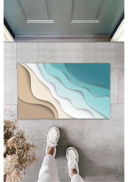 Turkuaz Kapı Önü Paspası Dalga Desen K-3229