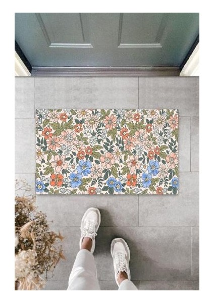 Dijital Çoklu Çiçekler Pempe Kapı Paspası Dış Mekan Paspas K-3054